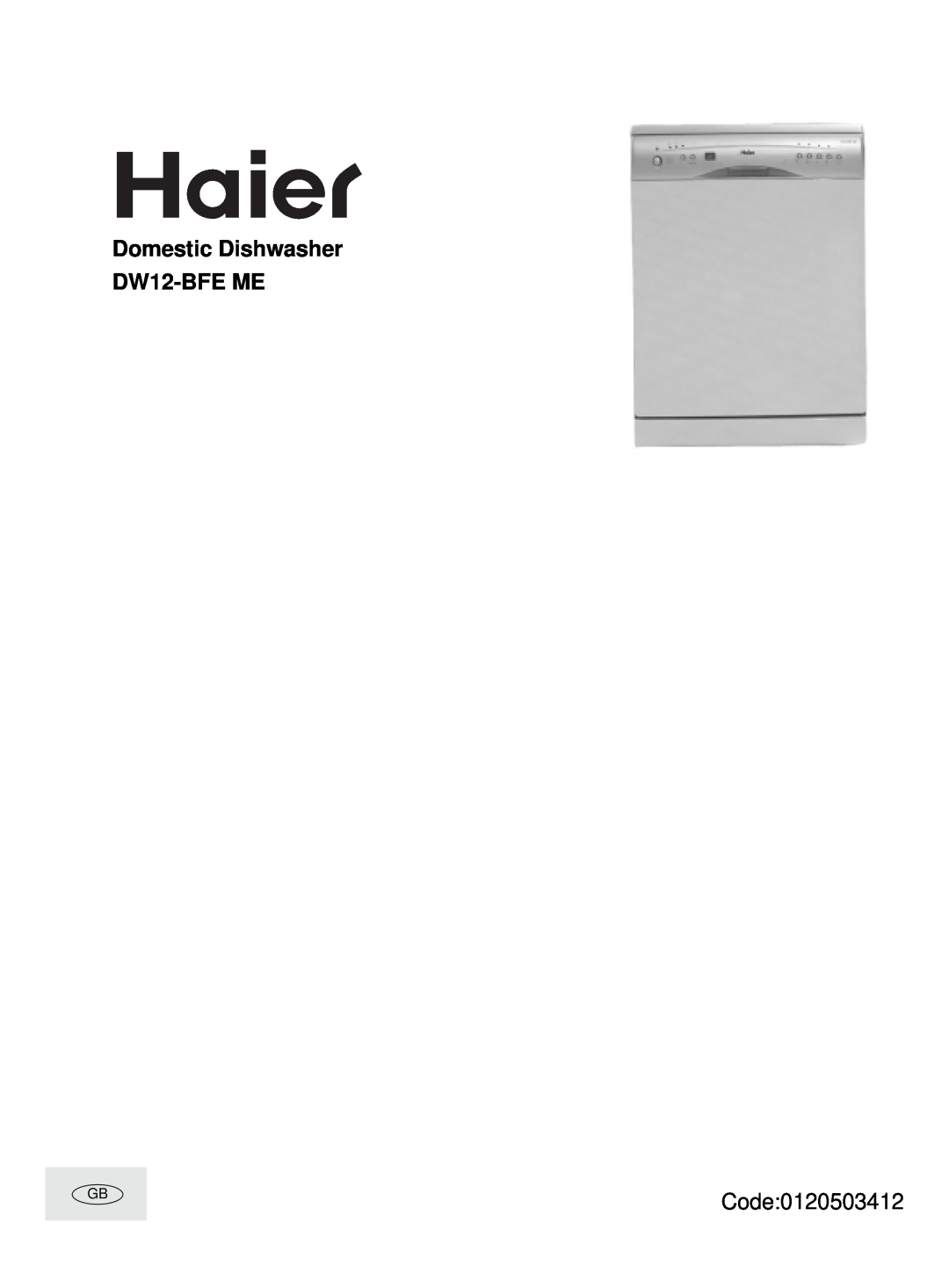 Haier manual Domestic Dishwasher DW12-BFE ME, Code 