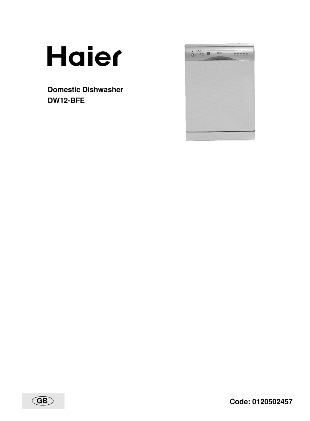 Haier DW12-BFE manual Domestic Dishwasher 