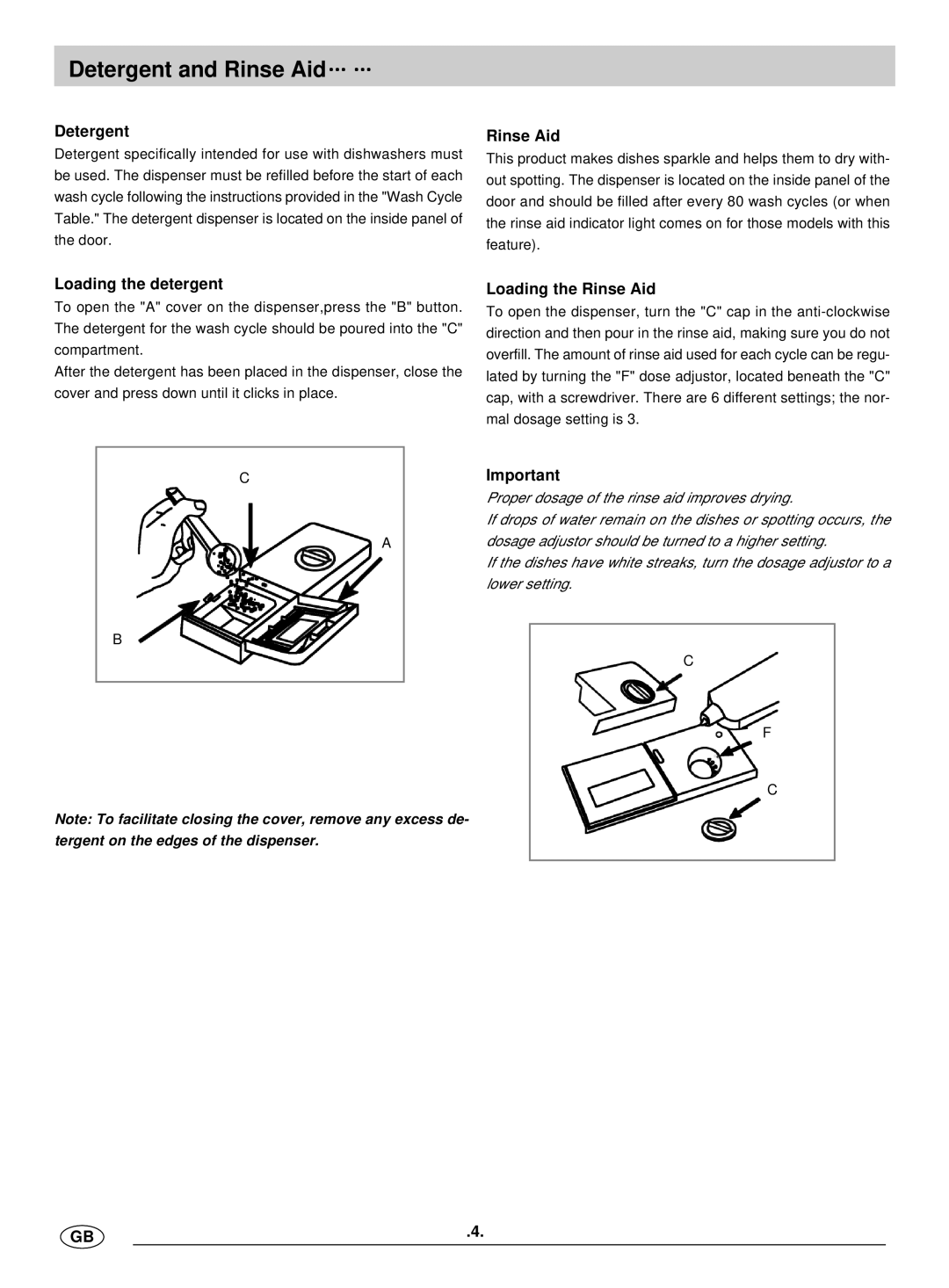 Haier DW12-BFE manual Detergent and Rinse Aid, Loading the detergent, Loading the Rinse Aid 