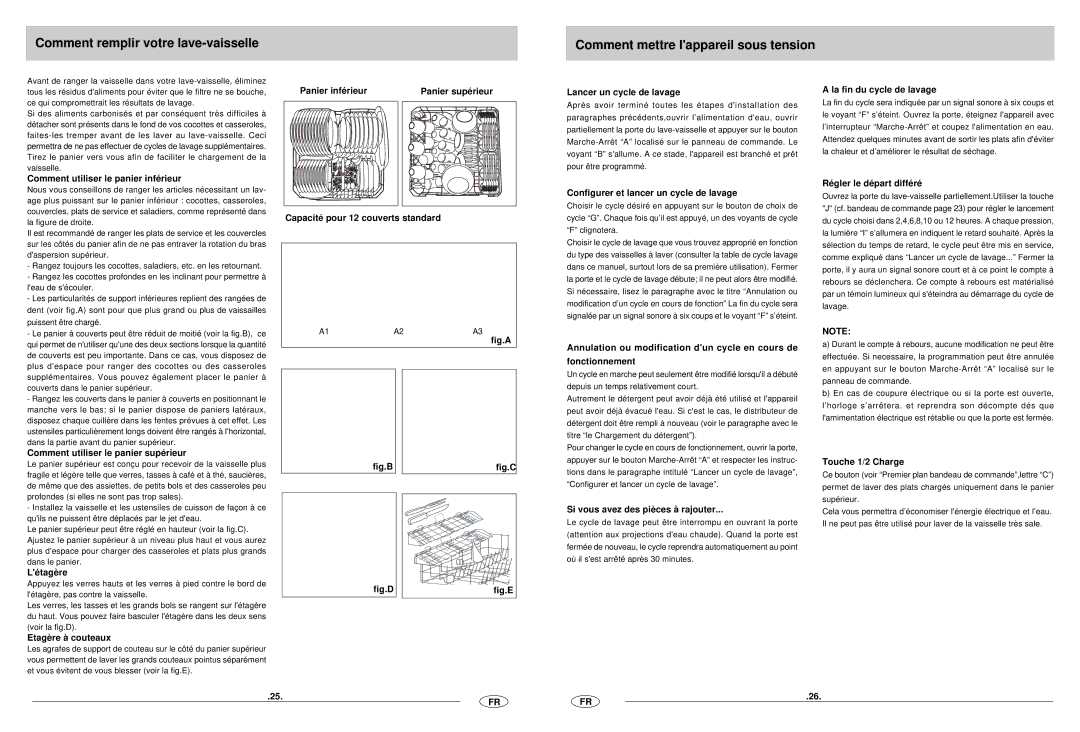 Haier DW12-CBE6 Panier inférieur, Lancer un cycle de lavage, La fin du cycle de lavage, Régler le départ différé, Létagère 