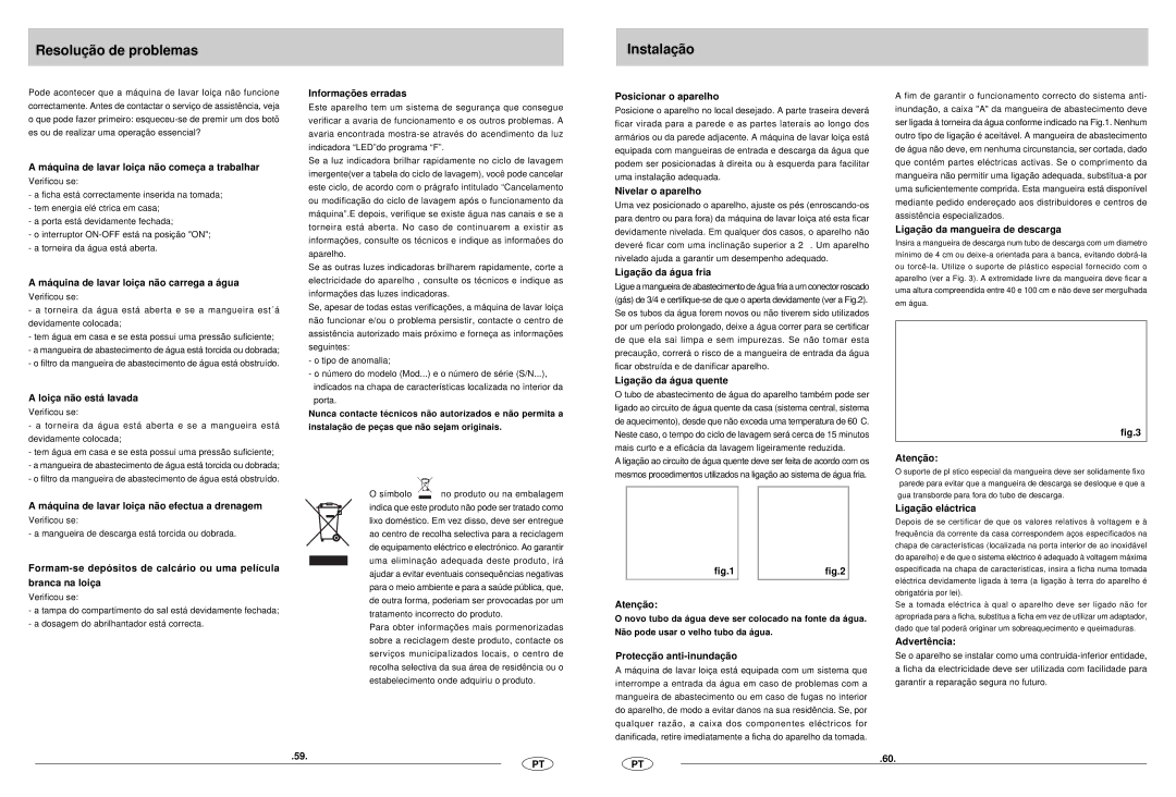 Haier DW12-CBE6 manual Resolução de problemas, Instalação 