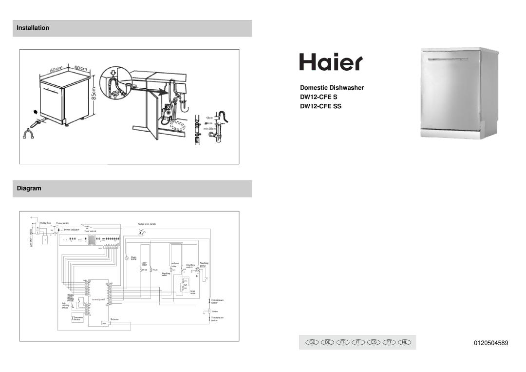 Haier DW12-CFE SS manual Installation Domestic Dishwasher, Diagram 