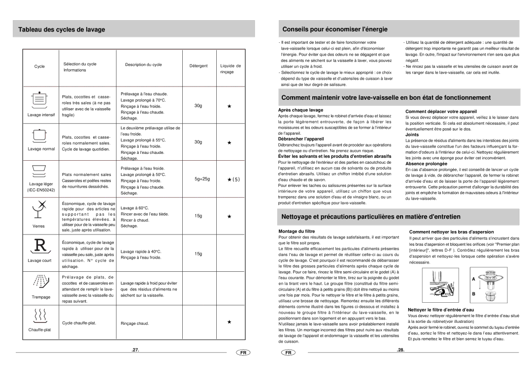 Haier DW12-CFE S manual Après chaque lavage, Débrancher lappareil, Éviter les solvants et les produits dentretien abrasifs 