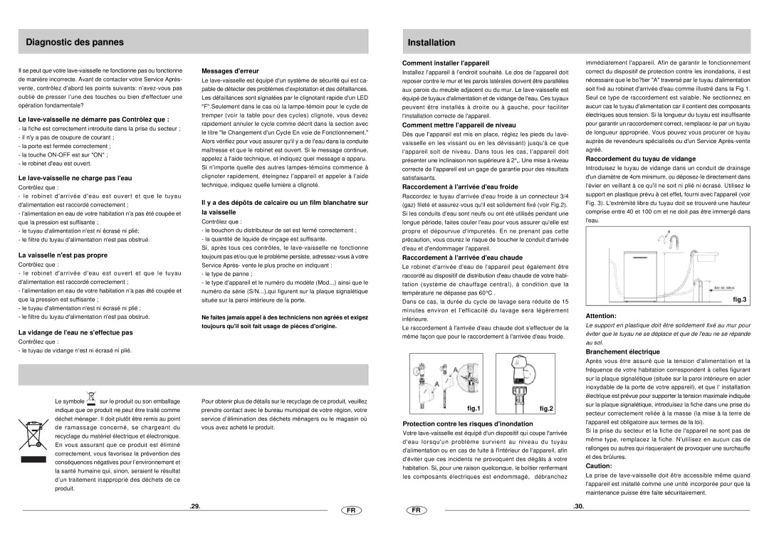 Haier DW12-CFE SS manual Diagnostic des pannes 