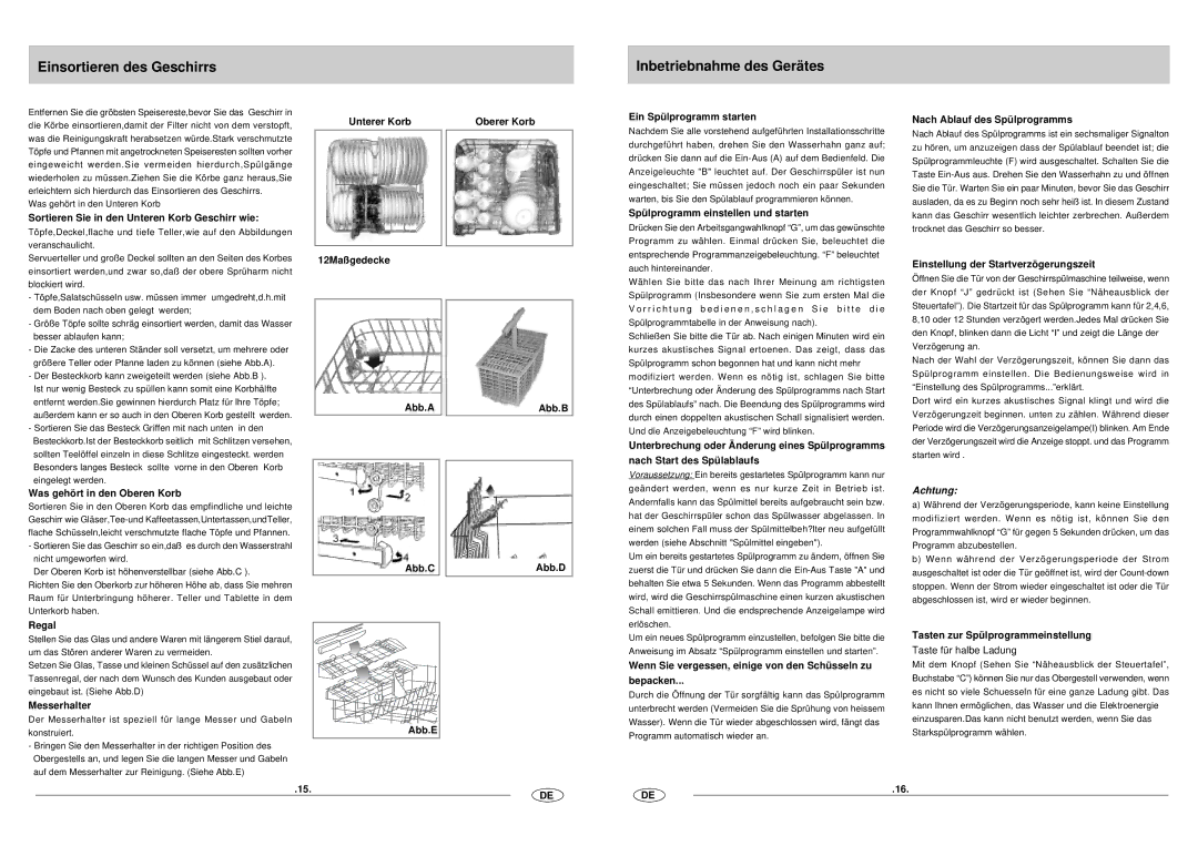 Haier DW12-CFE SS manual Einsortieren des Geschirrs, Inbetriebnahme des Gerätes 