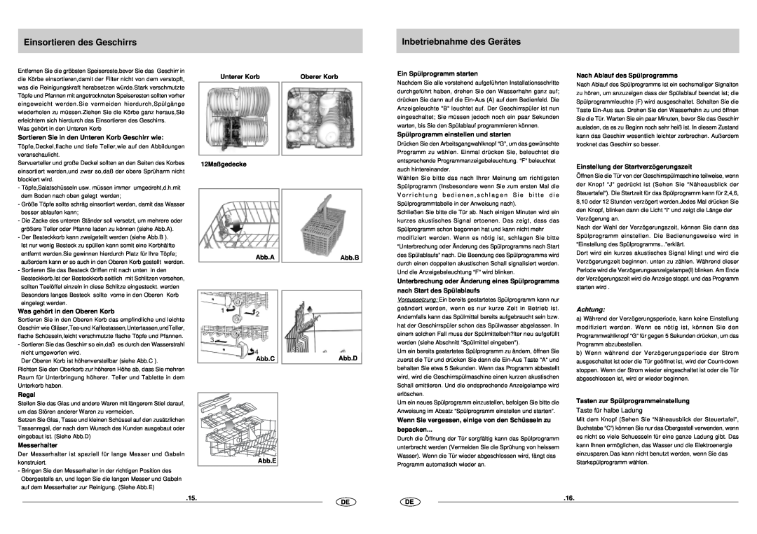 Haier DW12-CFE SS manual Einsortieren des Geschirrs, Inbetriebnahme des Gerätes 