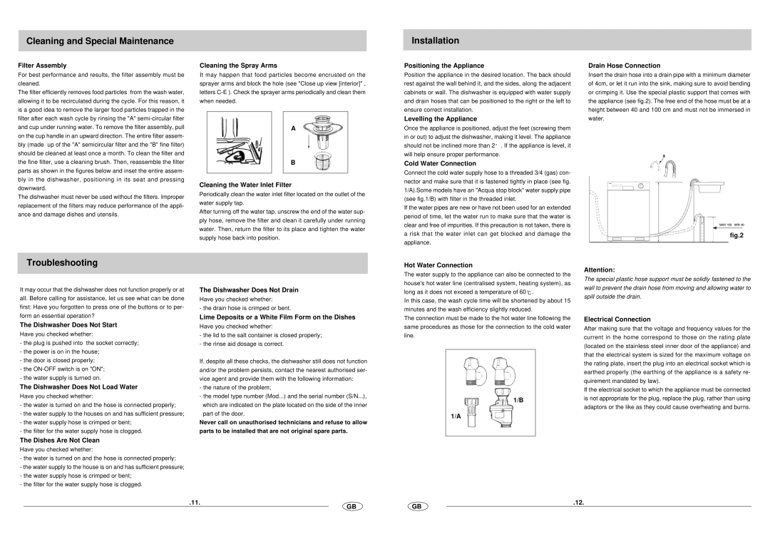 Haier DW12-EBM 1S, DW12-EBM 4S, DW12-EBM 3S manual Cleaning and Special Maintenance, Installation, Troubleshooting 