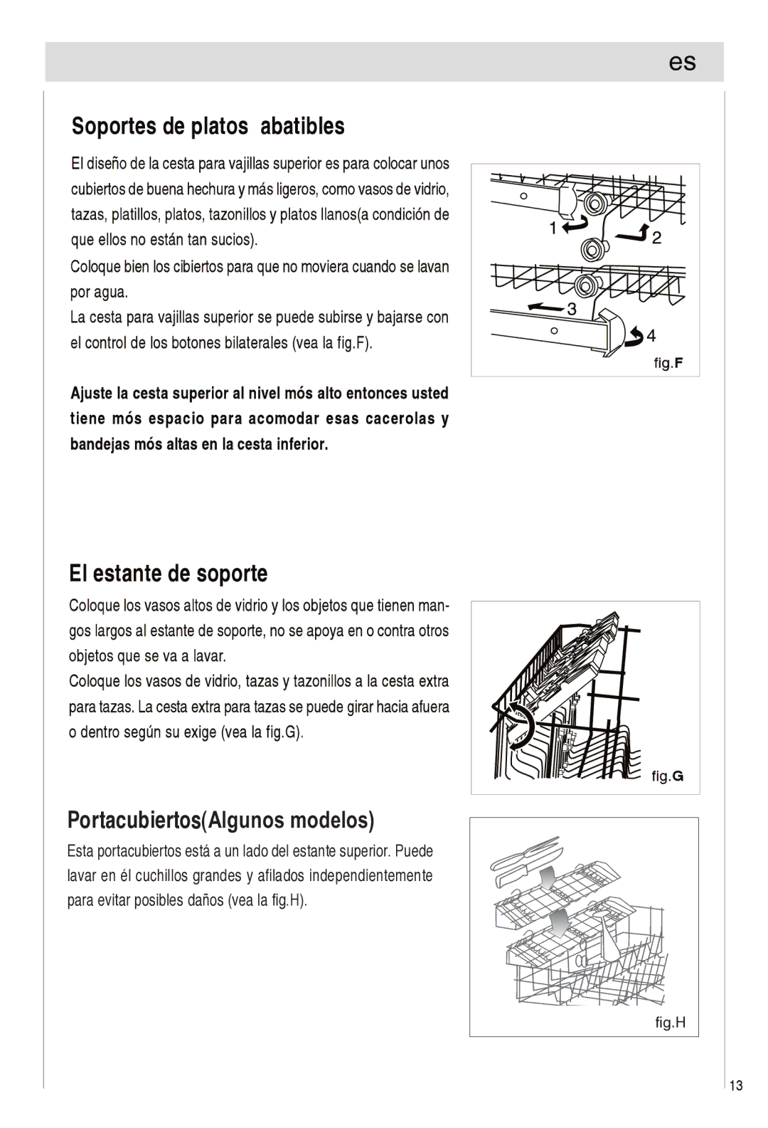 Haier DW12-EFETME, DW12-EFETS manual PortacubiertosAlgunos modelos 