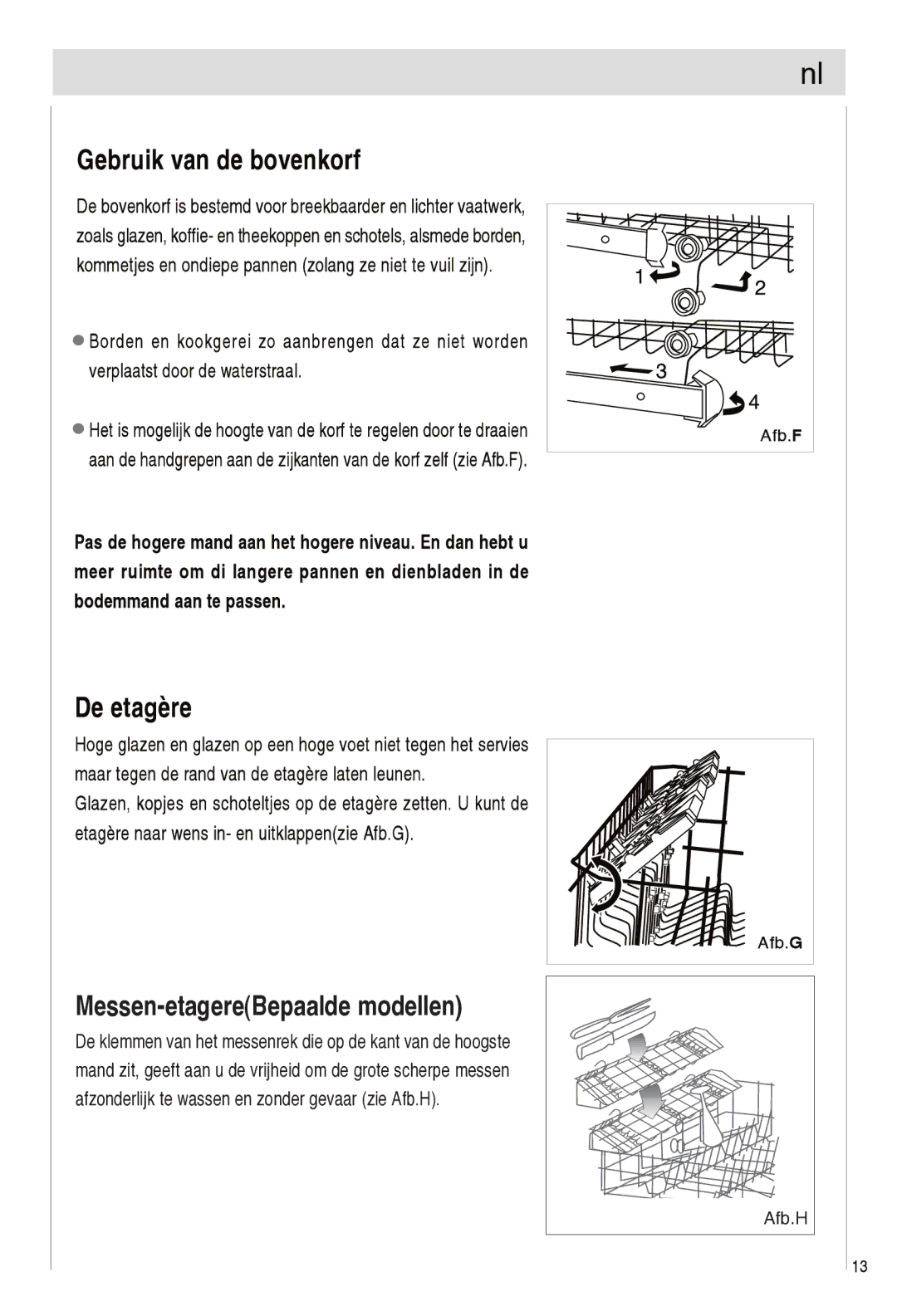 Haier DW12-EFETS, DW12-EFETME manual Messen-etagereBepaalde modellen 