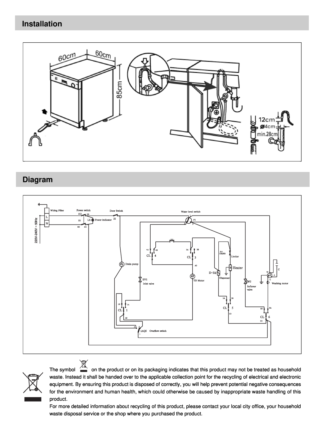 Haier DW12-EFM ME manual Installation, Diagram 