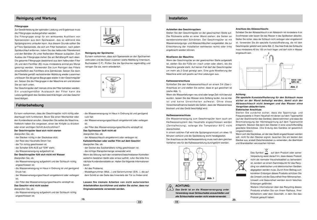 Haier DW12-EFM S manual Reinigung und Wartung, Fehlerbehebung 