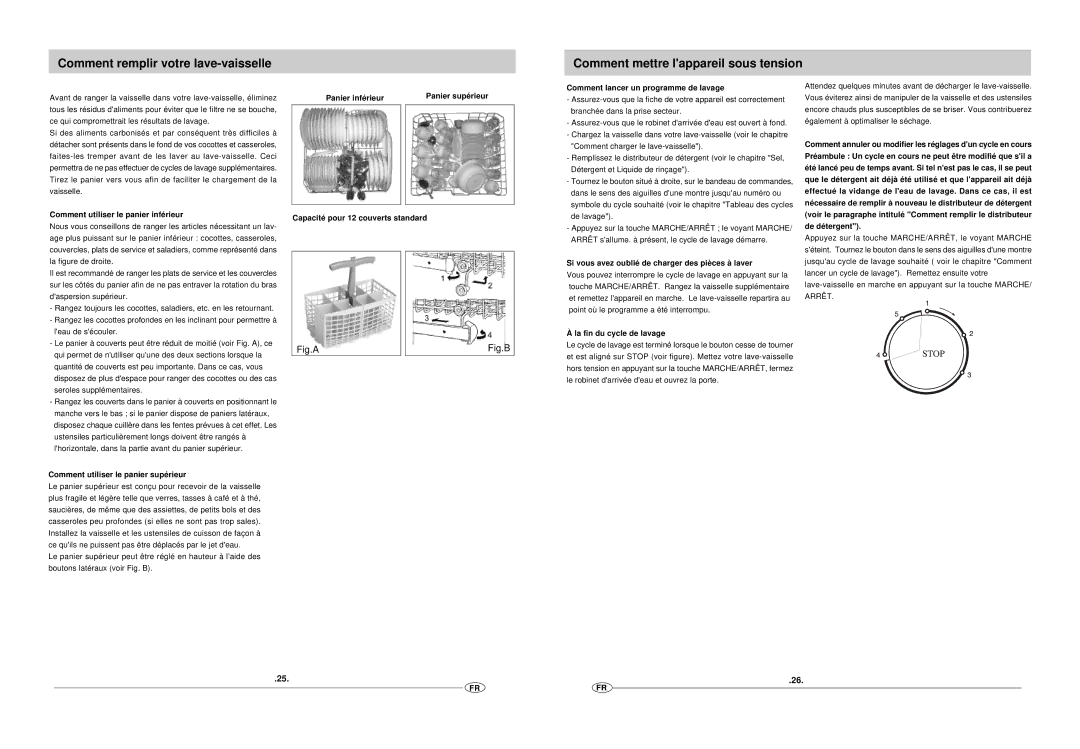 Haier DW12-EFM S manual Panier inférieur Panier supérieur, Comment lancer un programme de lavage, La fin du cycle de lavage 