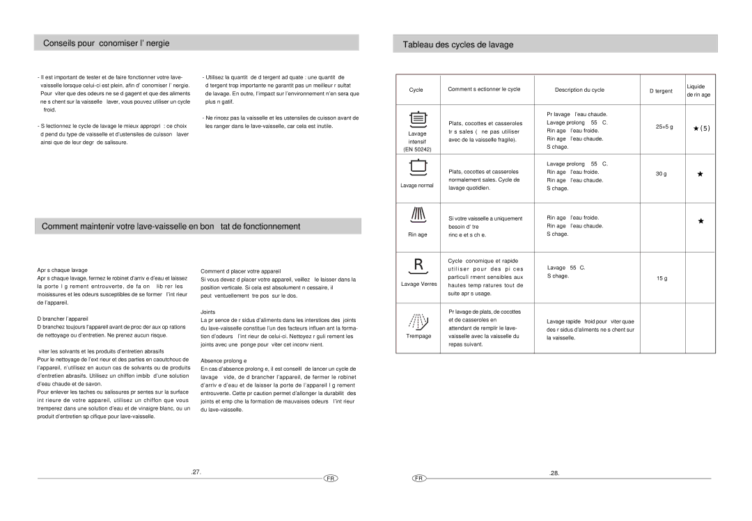 Haier DW12-EFM S manual Après chaque lavage, Débrancher lappareil, Éviter les solvants et les produits dentretien abrasifs 