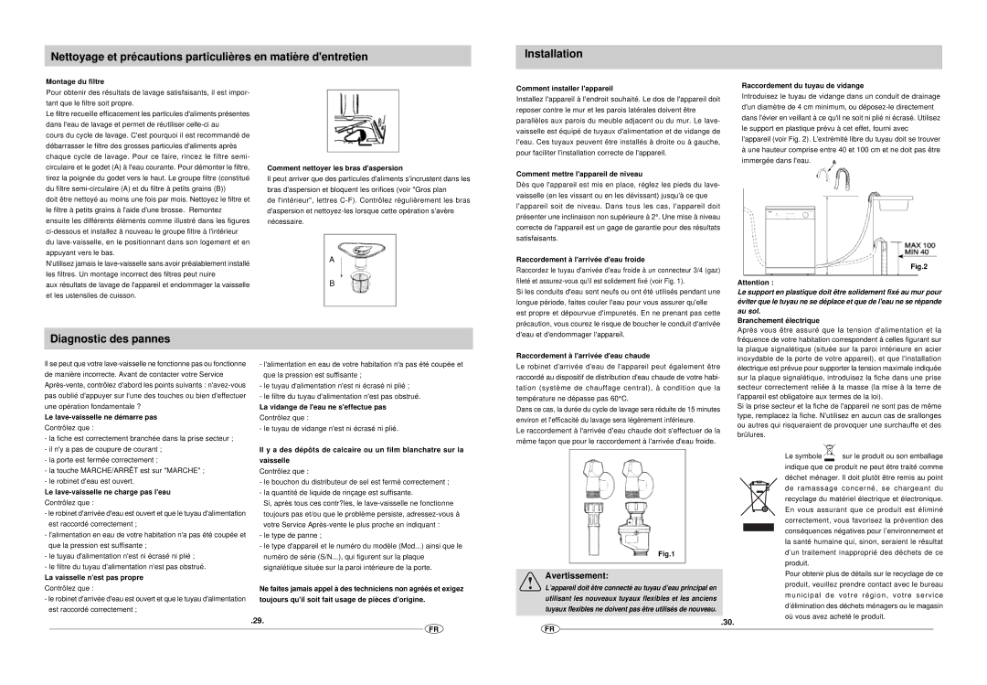 Haier DW12-EFM S manual Diagnostic des pannes 