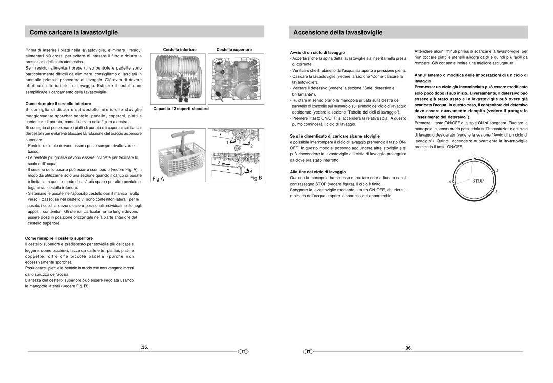 Haier DW12-EFM S Come riempire il cestello inferiore, Come riempire il cestello superiore, Avvio di un ciclo di lavaggio 