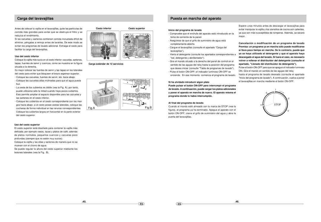 Haier DW12-EFM S manual Carga del lavavajillas Puesta en marcha del aparato, Uso del cesto inferior, Uso del cesto superior 