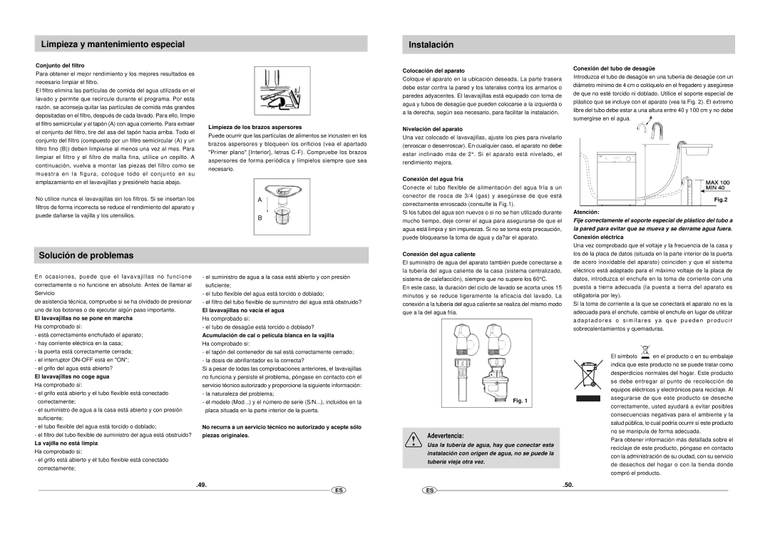 Haier DW12-EFM S manual Limpieza y mantenimiento especial Instalación, Solución de problemas 