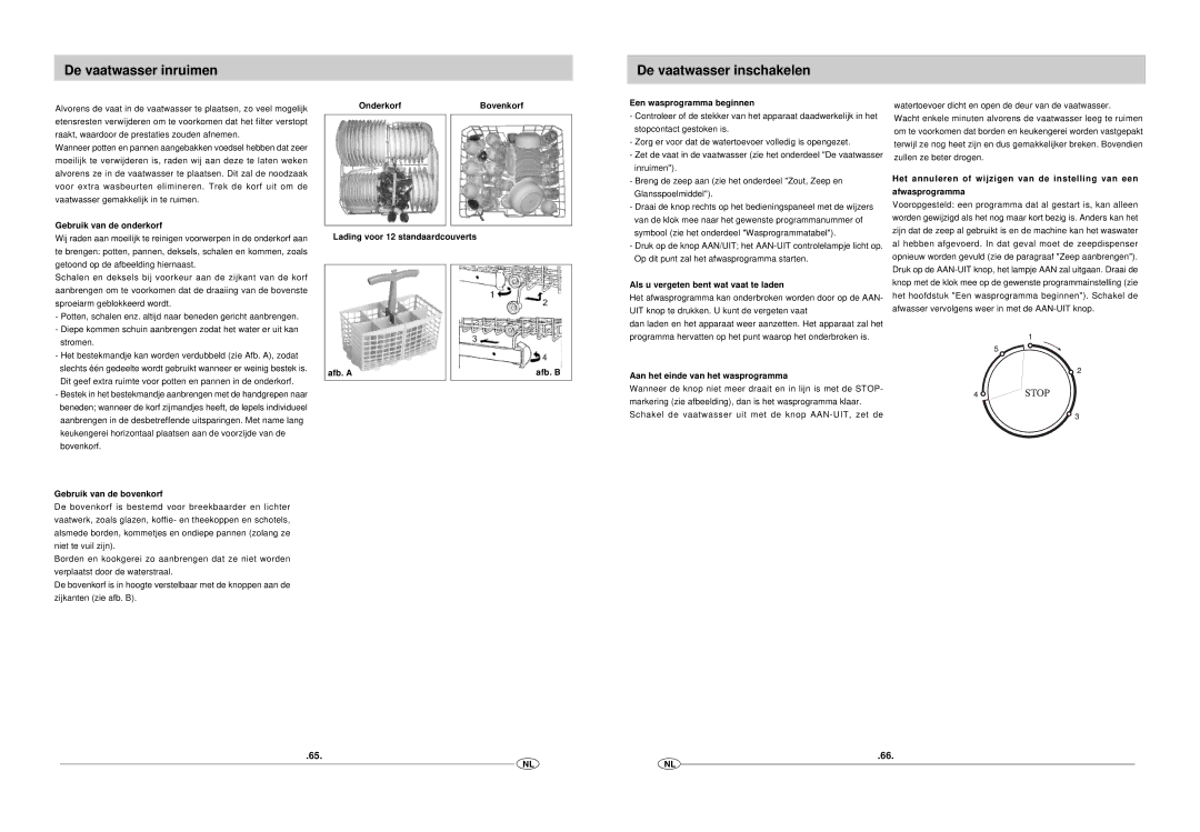 Haier DW12-EFM S De vaatwasser inruimen De vaatwasser inschakelen, Gebruik van de onderkorf, Gebruik van de bovenkorf 