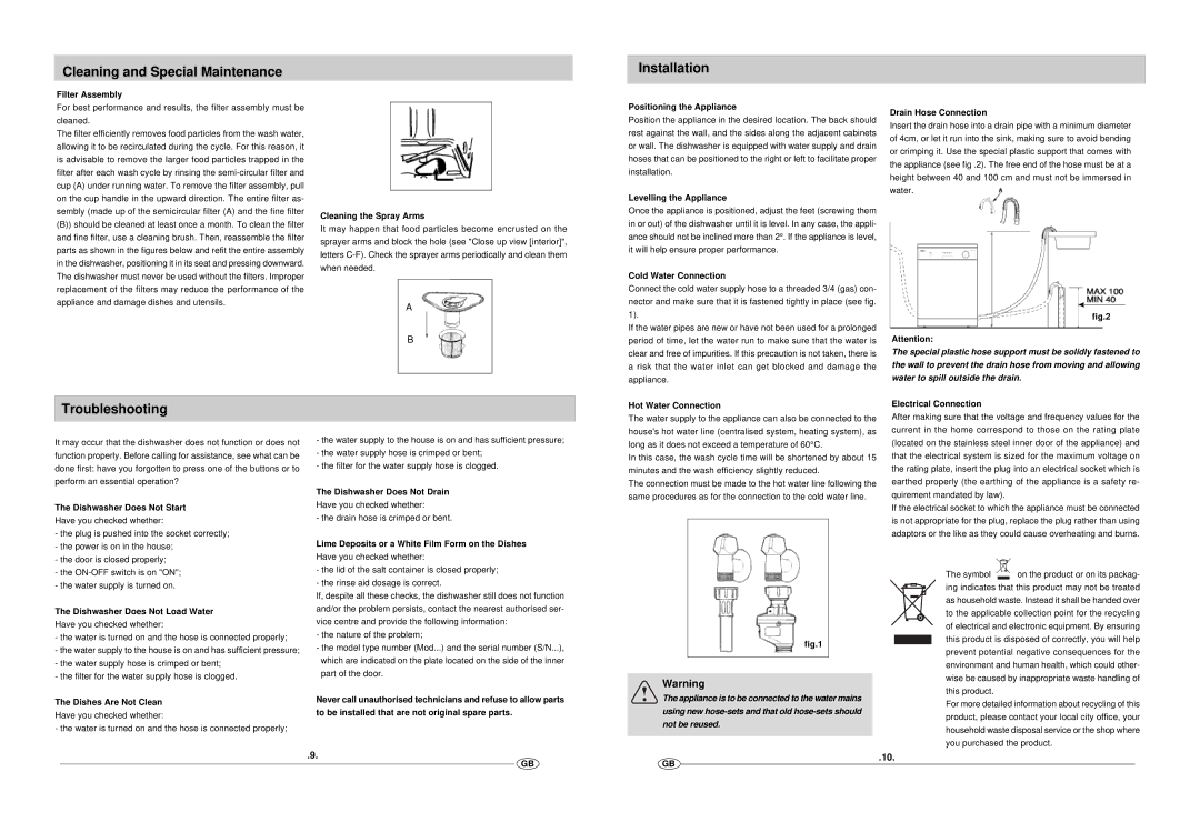 Haier DW12-EFM S manual Cleaning and Special Maintenance, Troubleshooting 