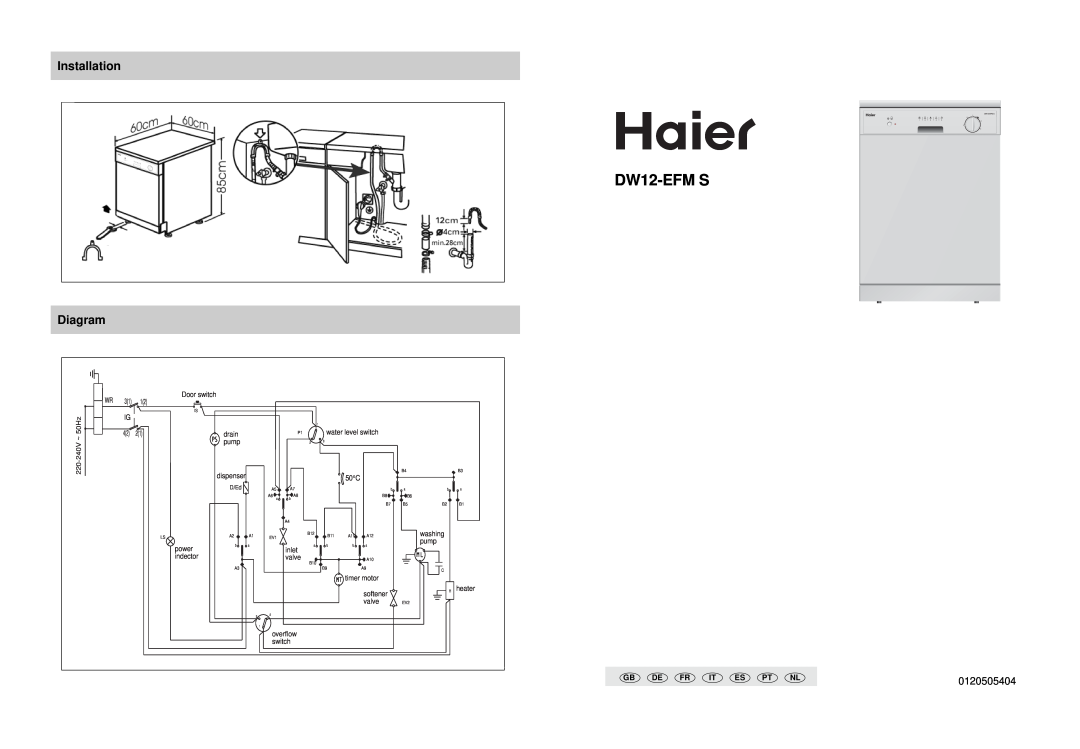 Haier DW12-EFM S manual Installation, Diagram, 0120505404 