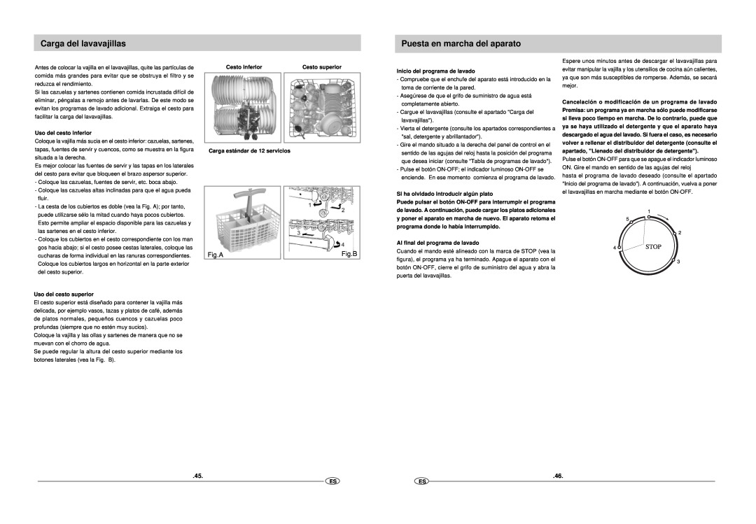 Haier DW12-EFM S manual Carga del lavavajillas, Puesta en marcha del aparato, Fig.A, Fig.B 