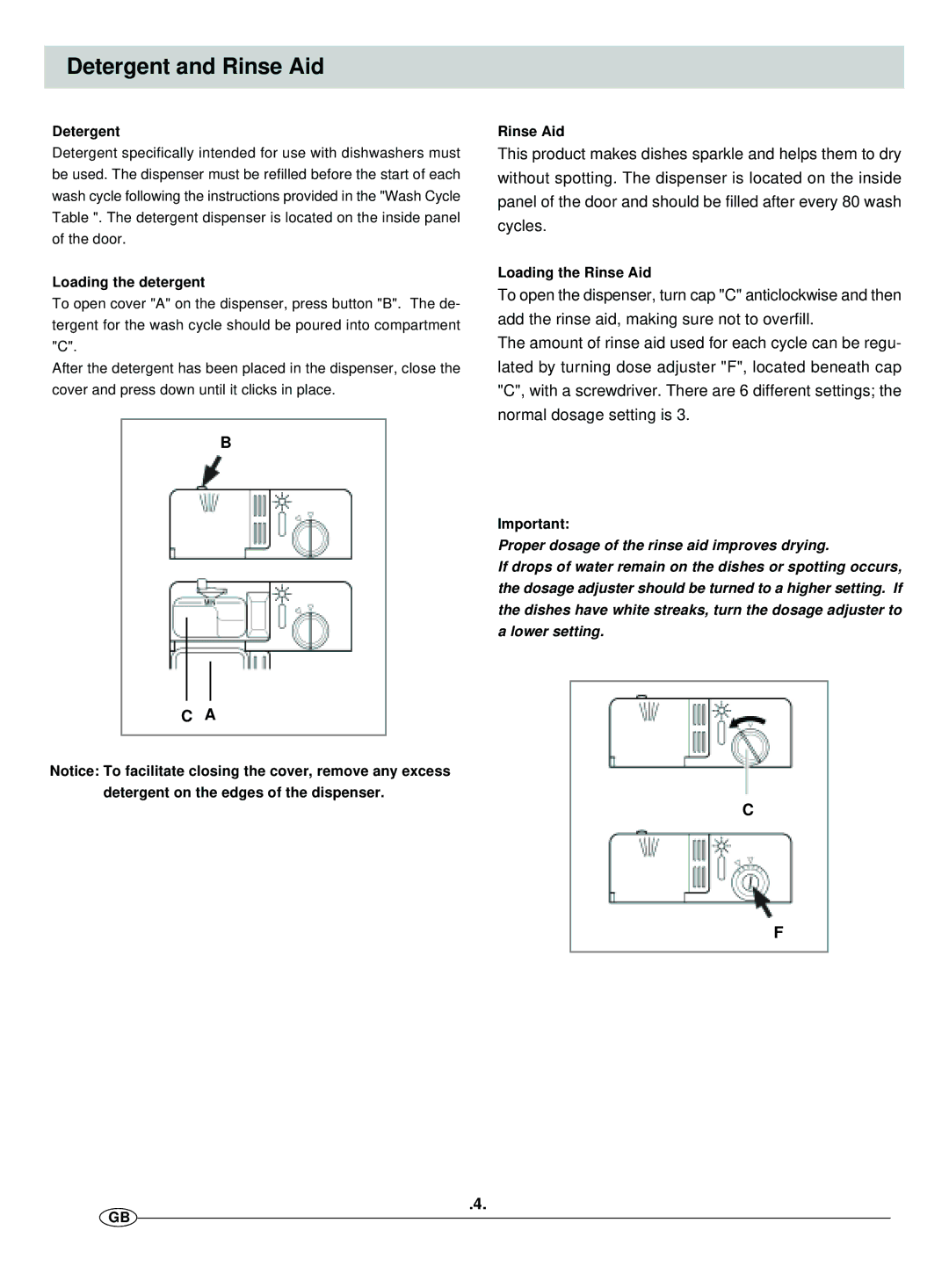 Haier DW12-EFMS manual Detergent and Rinse Aid, Loading the detergent, Loading the Rinse Aid 