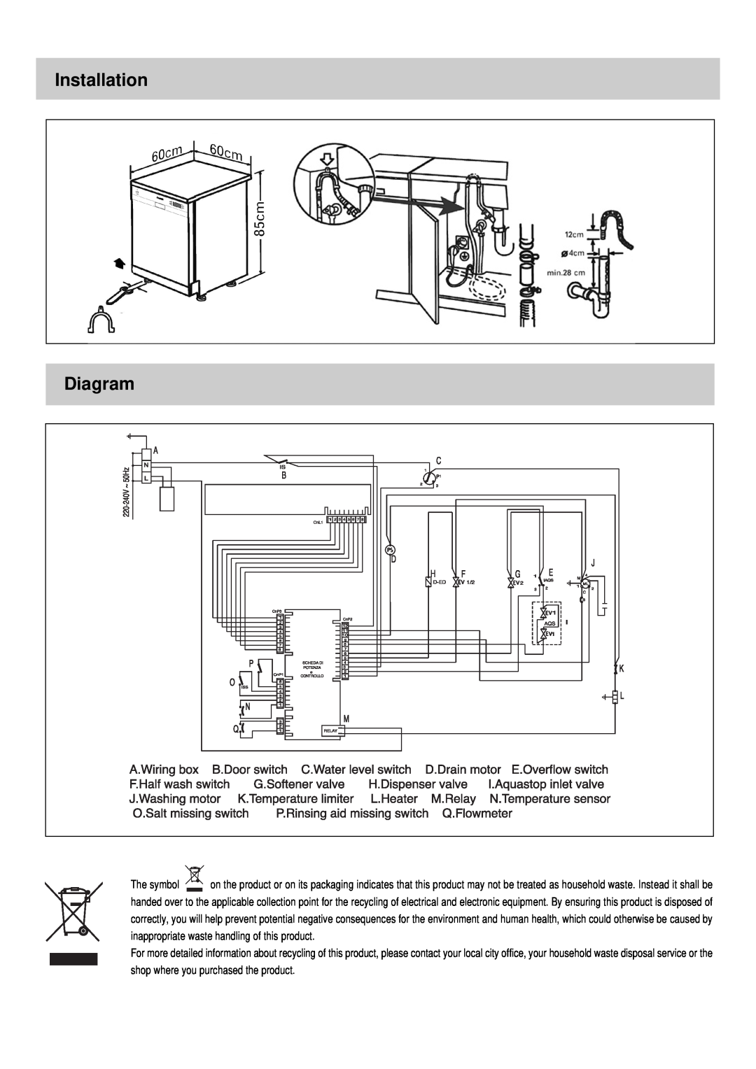 Haier DW12-LFE SS manual Diagram, Installation 