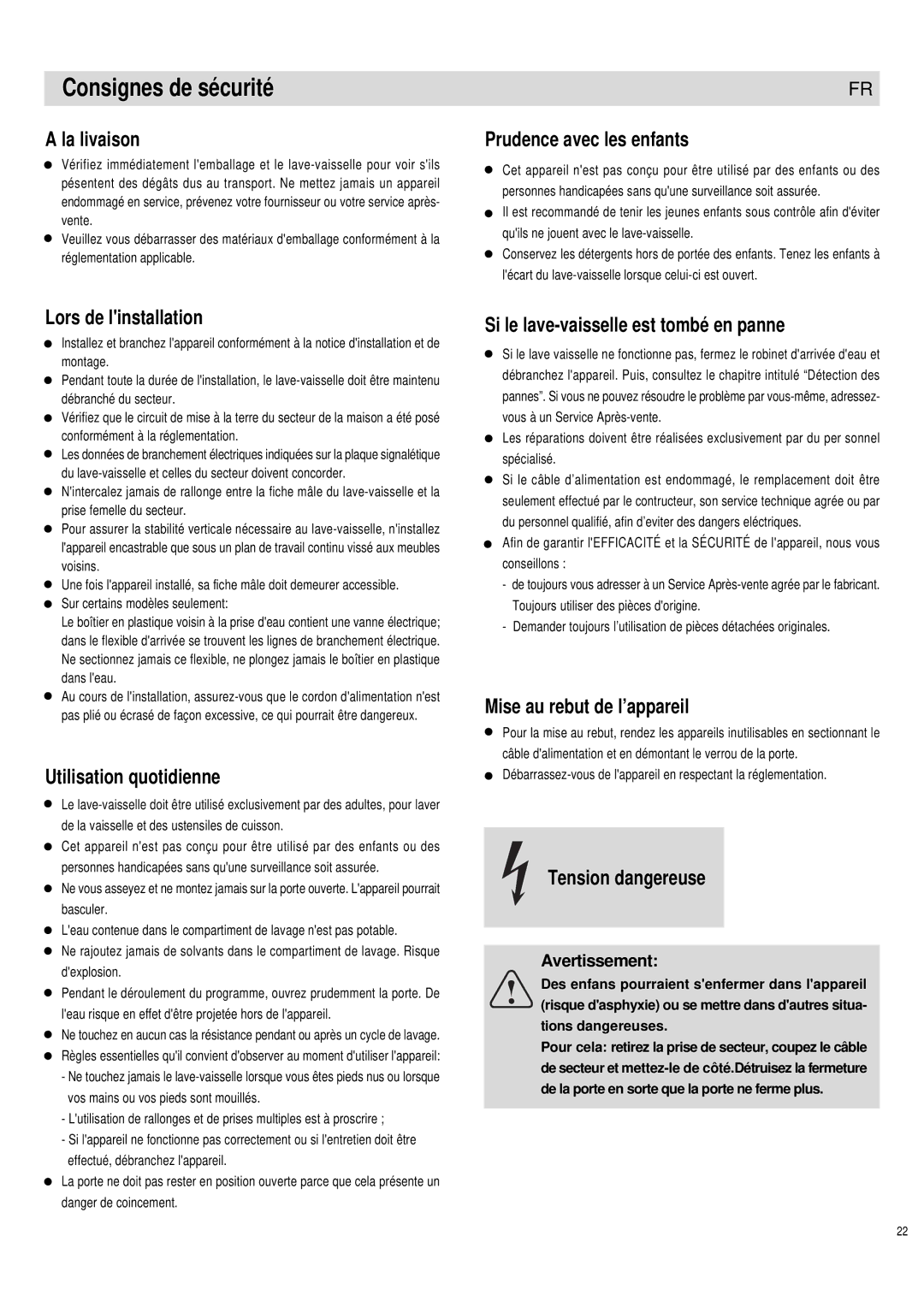 Haier DW12-PFE1 S, DW12-PFE1 ME manual Consignes de sécurité 