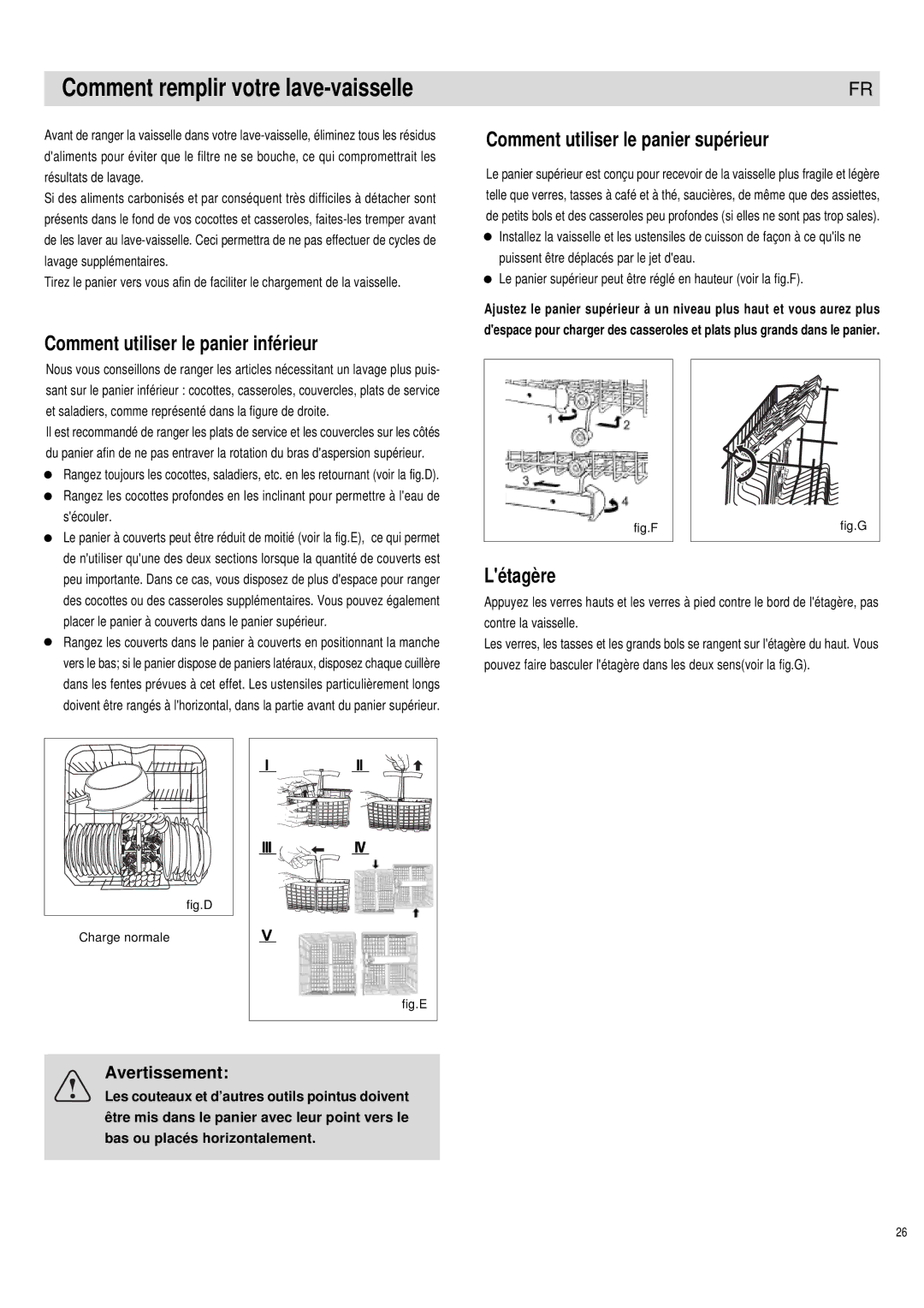 Haier DW12-PFE1 S manual Comment remplir votre lave-vaisselle, Comment utiliser le panier inférieur, Létagère, Sécouler 