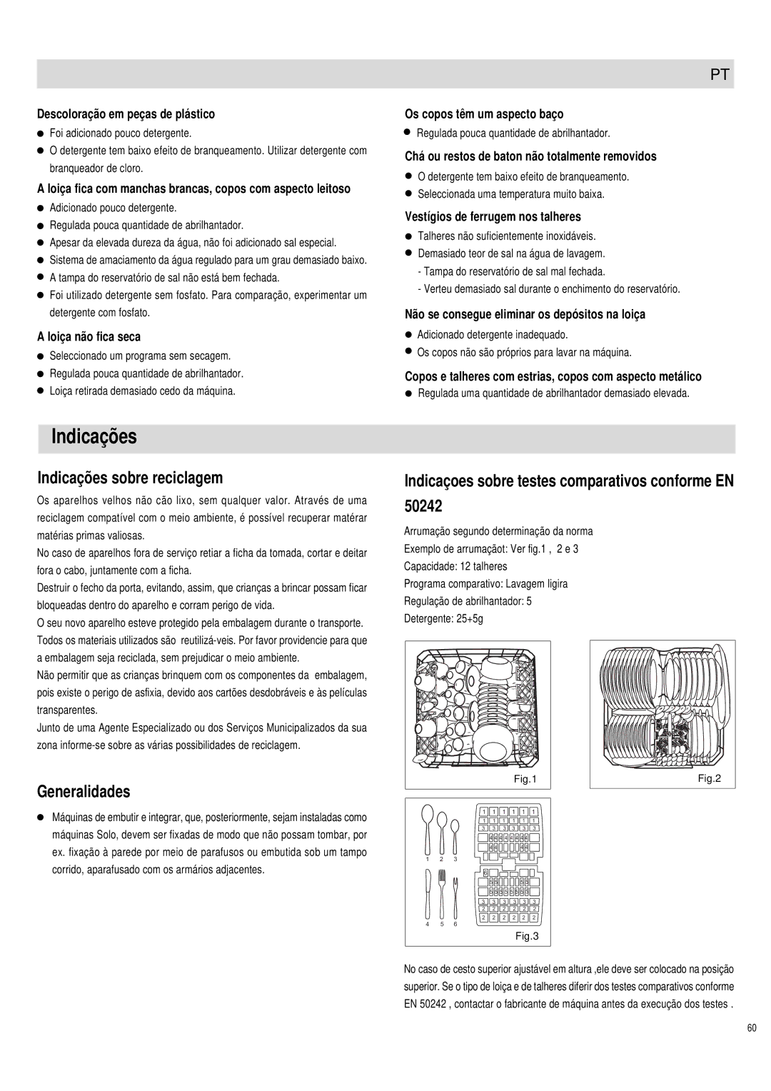 Haier DW12-PFE1 S Indicações sobre reciclagem, Generalidades, 50242, Indicaçoes sobre testes comparativos conforme EN 