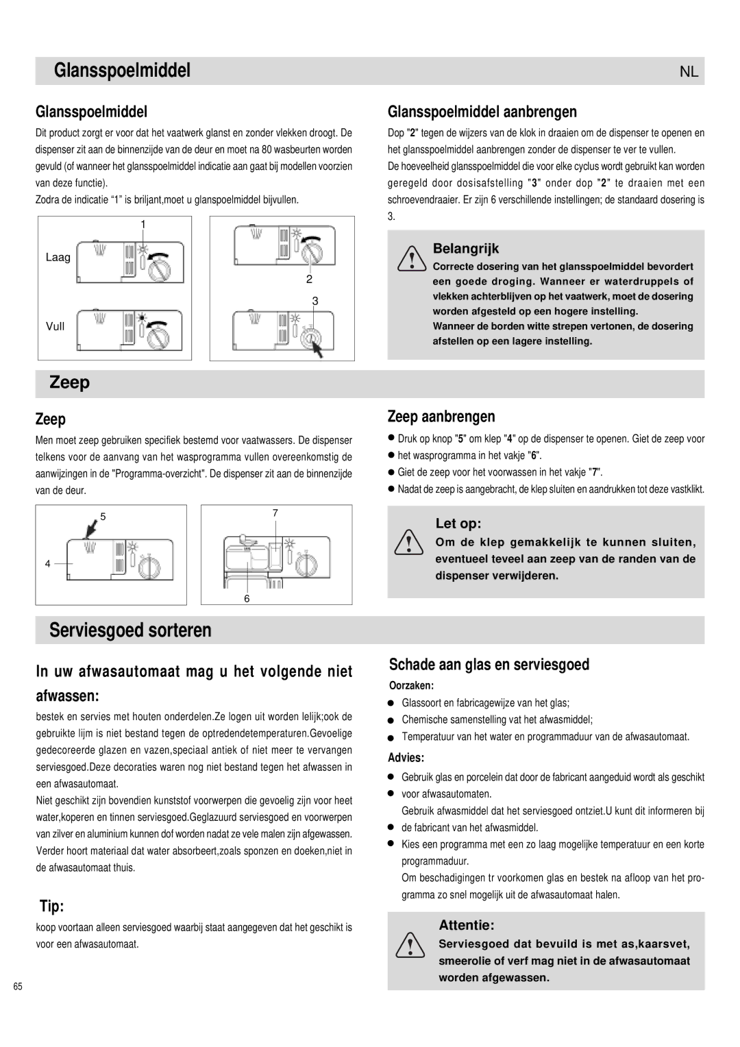 Haier DW12-PFE1 ME, DW12-PFE1 S manual Glansspoelmiddel, Serviesgoed sorteren 