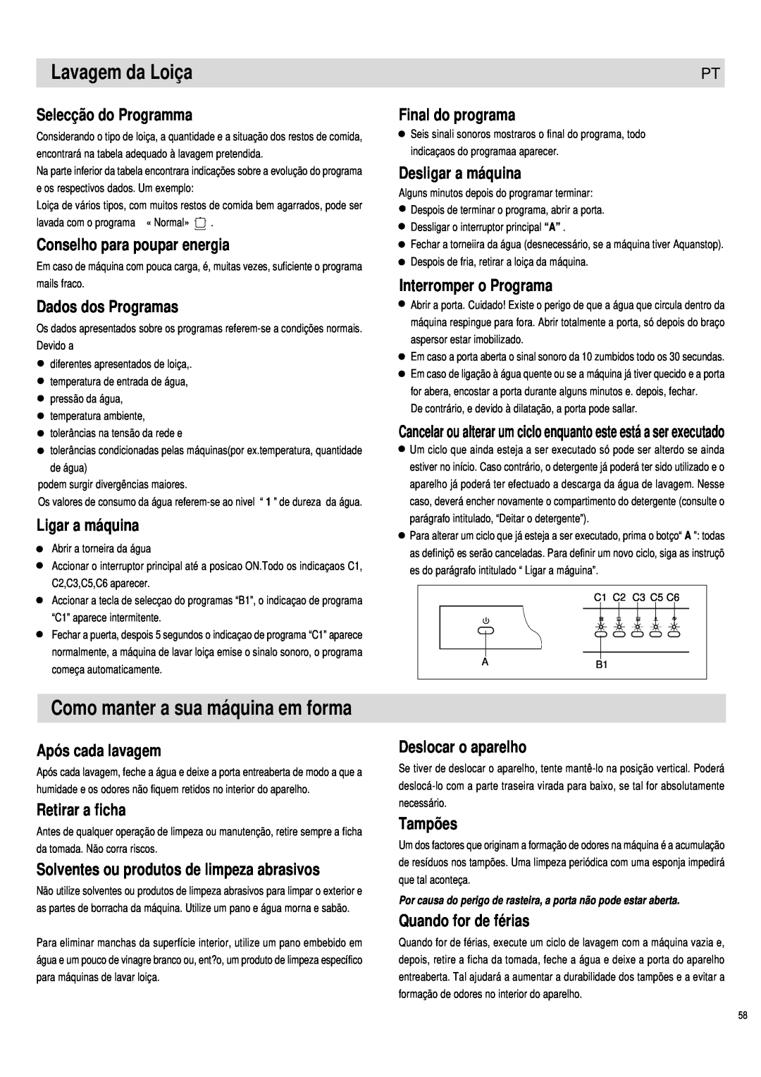 Haier DW12-PFE1 S manual Lavagem da Loiça, Como manter a sua máquina em forma, Selecção do Programma, Dados dos Programas 