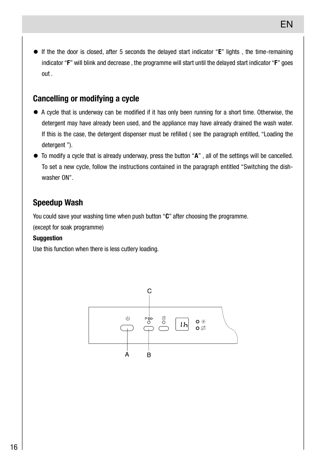 Haier DW12-PFE2-E manual Cancelling or modifying a cycle, Speedup Wash 