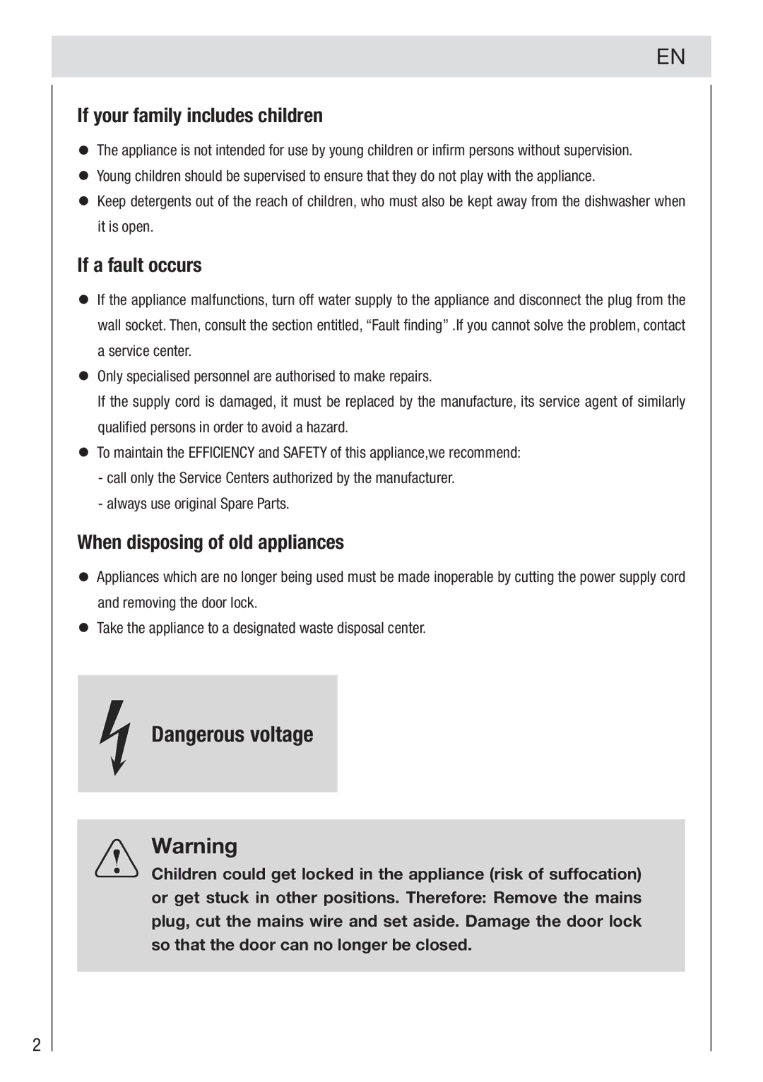 Haier DW12-PFE2-E manual If your family includes children, If a fault occurs, When disposing of old appliances 