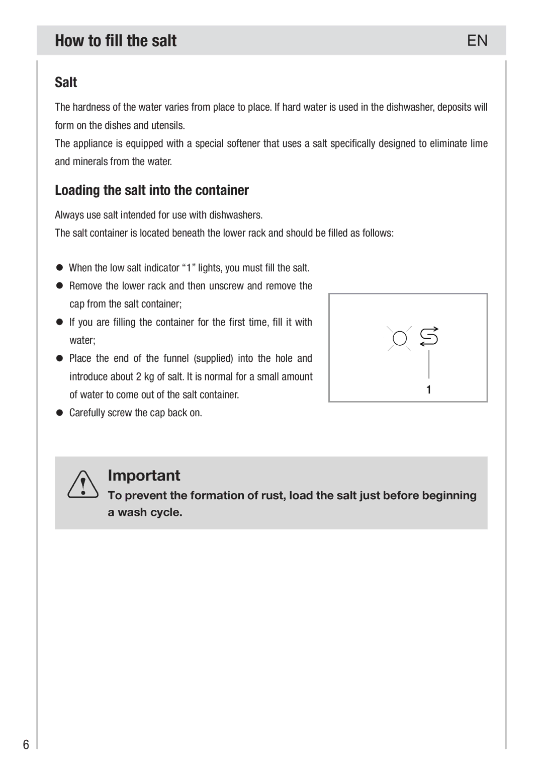 Haier DW12-PFE2-E manual How to ﬁll the salt, Salt, Loading the salt into the container 