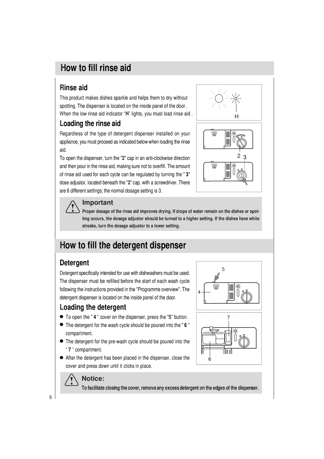 Haier DW12-PFE2 ME manual How to fill rinse aid, How to fill the detergent dispenser 