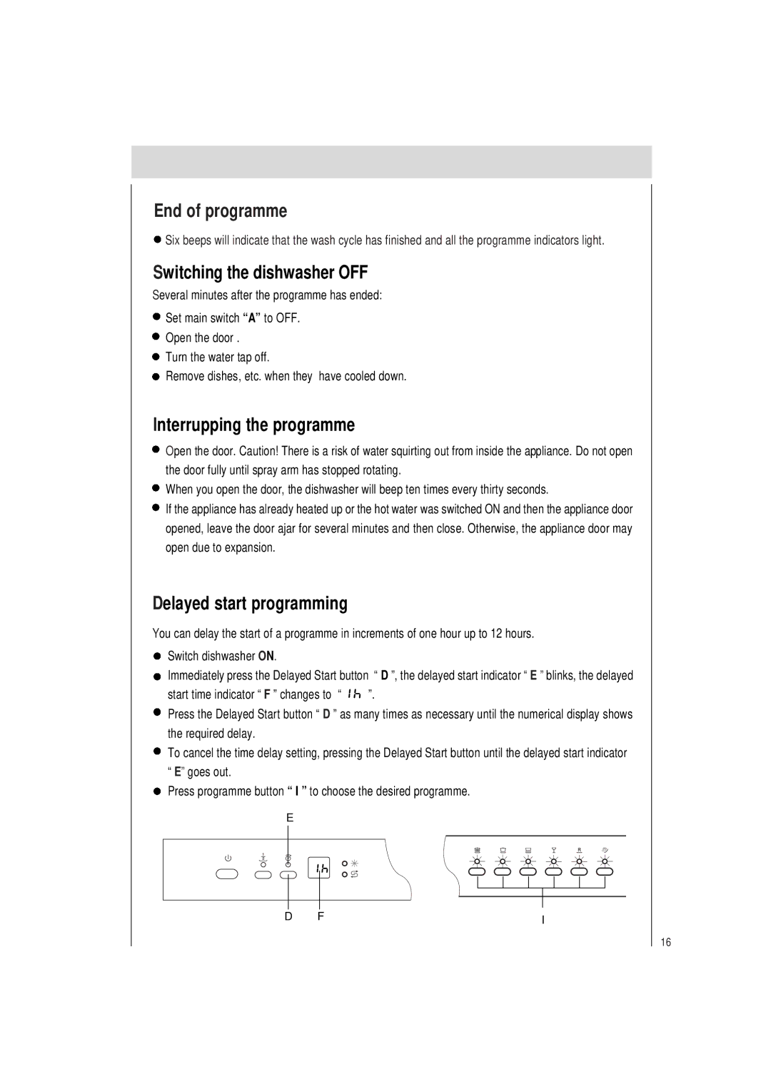 Haier DW12-PFE2 End of programme, Switching the dishwasher OFF, Interrupping the programme, Delayed start programming 