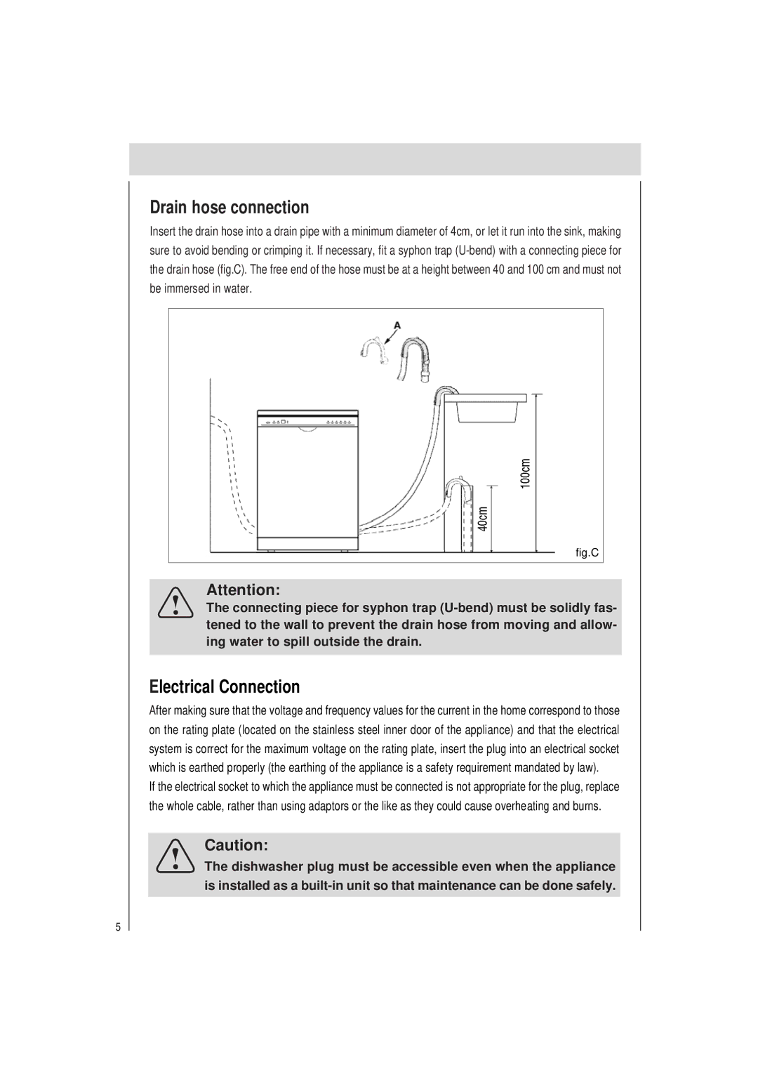 Haier DW12-PFE2 ME manual Drain hose connection, Electrical Connection 