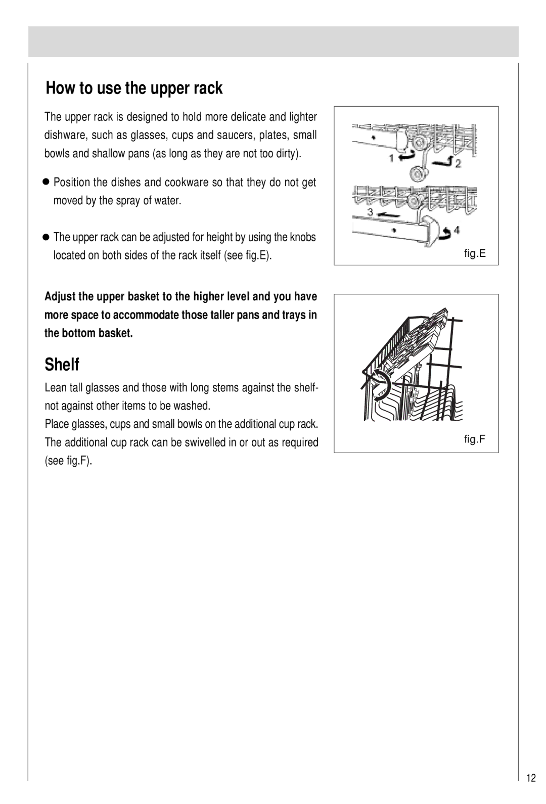 Haier DW12-PFE2ME-U, DW12-PFE2-U manual How to use the upper rack, Shelf 