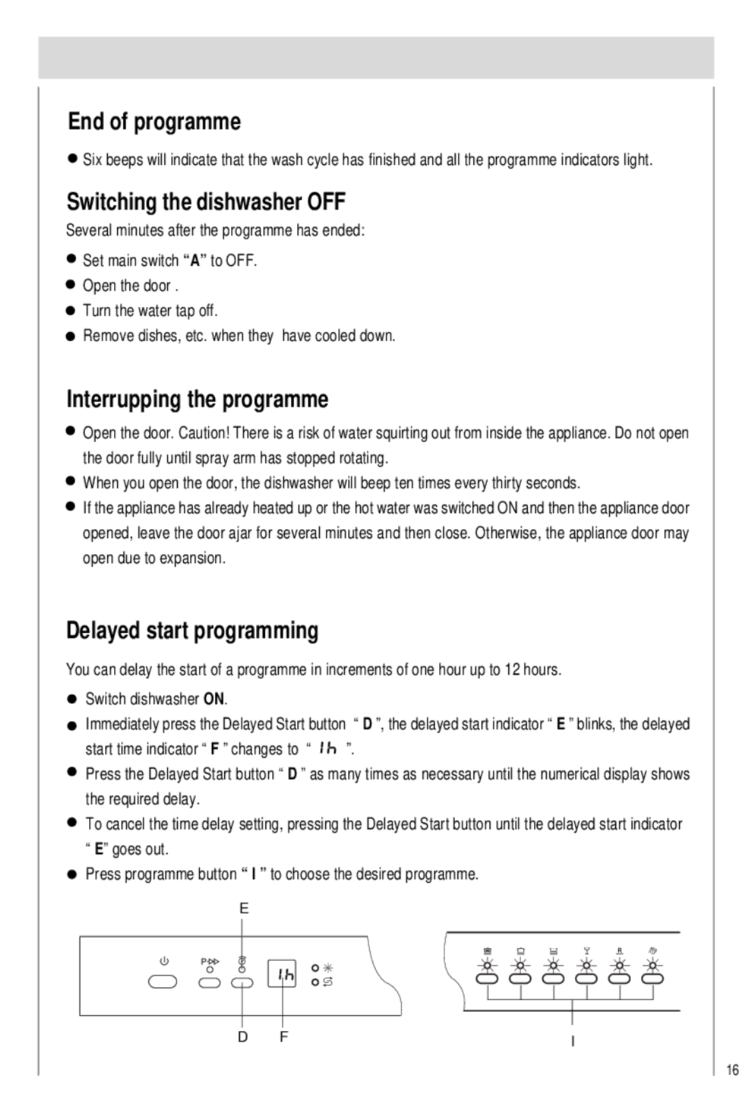 Haier DW12-PFE2ME-U End of programme, Switching the dishwasher OFF, Interrupping the programme, Delayed start programming 