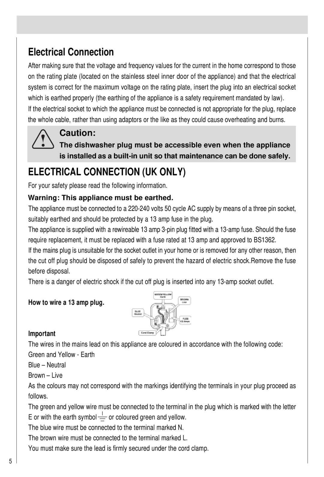 Haier DW12-PFE2-U, DW12-PFE2ME-U manual Electrical Connection, For your safety please read the following information 