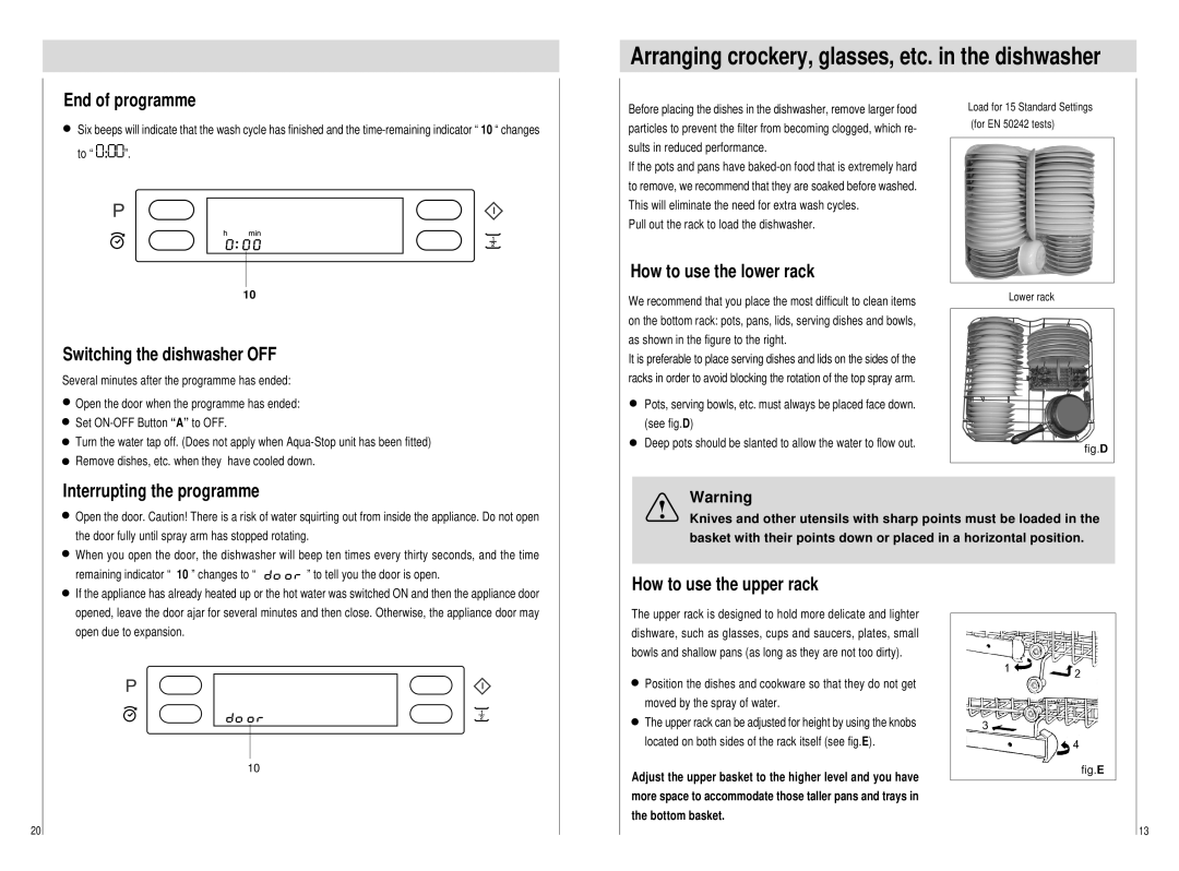 Haier DW15-PFE SS End of programme, Switching the dishwasher OFF, How to use the lower rack, Interrupting the programme 