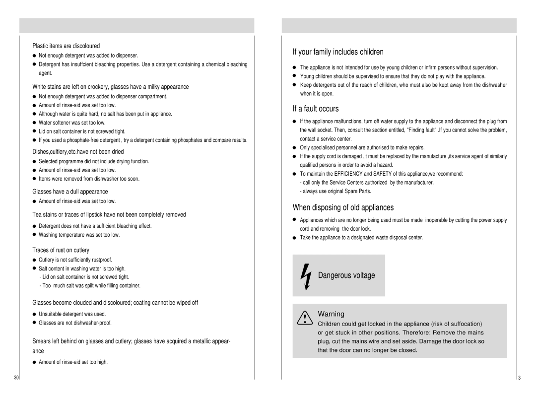 Haier DW15-PFE SS manual If your family includes children, If a fault occurs, When disposing of old appliances 