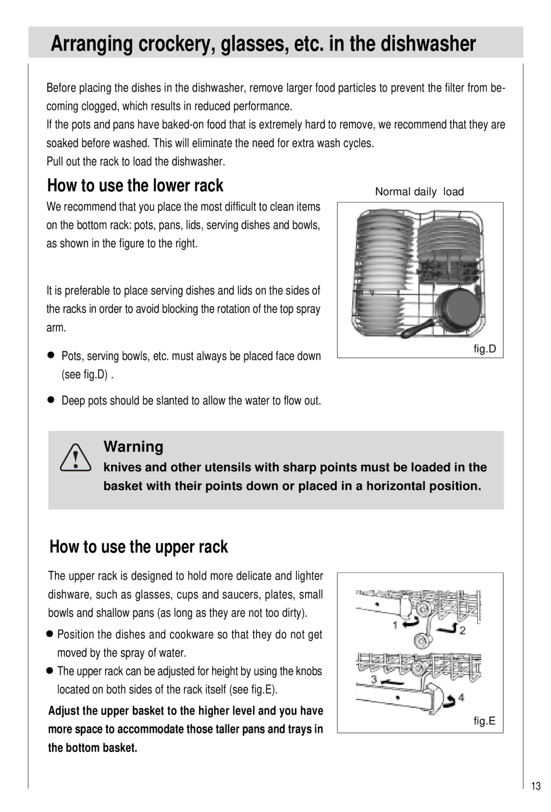 Haier DW15-PFE1, DW15-PFE2 How to use the lower rack, How to use the upper rack, Pull out the rack to load the dishwasher 