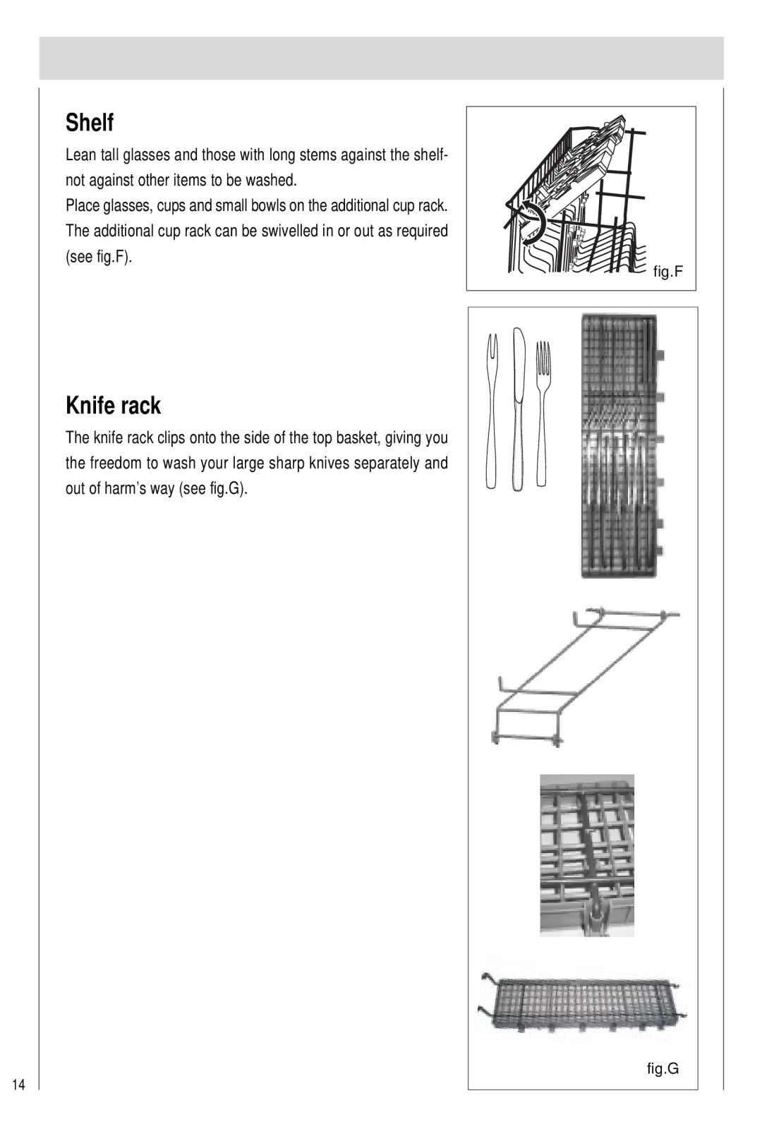 Haier DW15-PFE2, DW15-PFE1 manual Shelf, Knife rack 