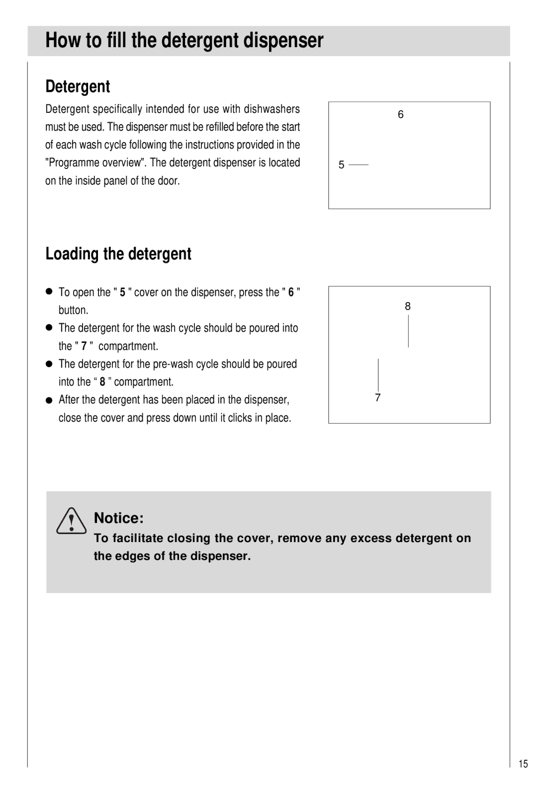 Haier DW15-PFE1, DW15-PFE2 manual How to fill the detergent dispenser, Detergent, Loading the detergent 