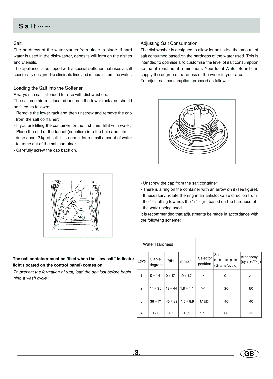 Haier DW9-AFE ME manual L t, Adjusting Salt Consumption, Loading the Salt into the Softener 