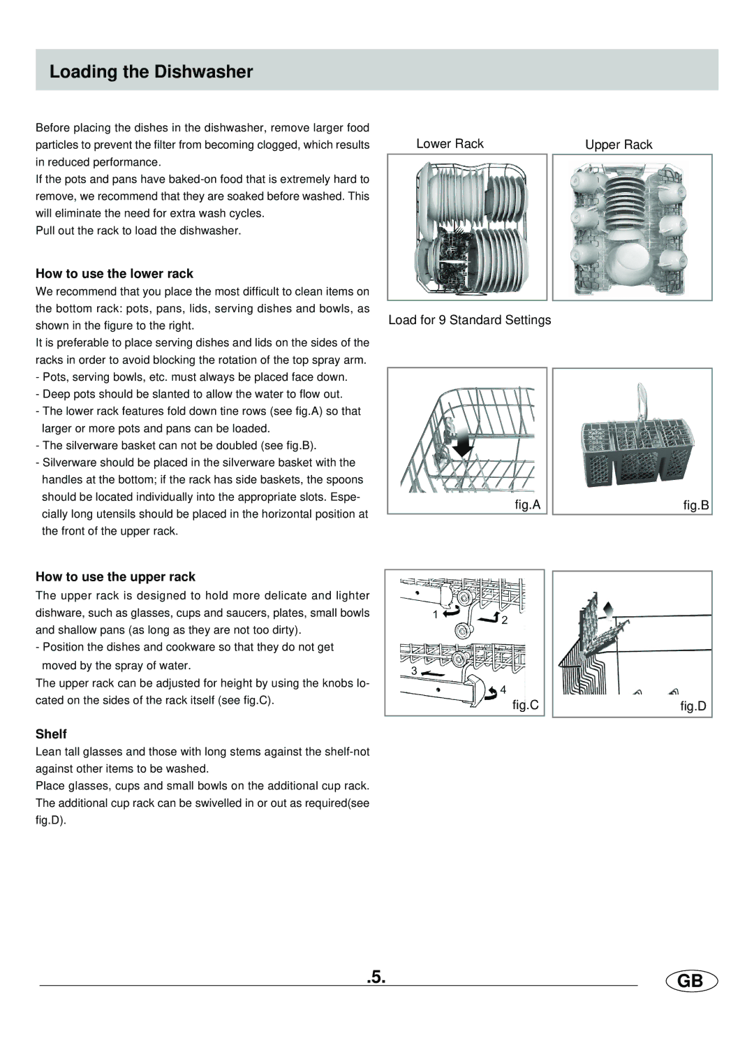 Haier DW9-AFE ME manual Loading the Dishwasher, Upper Rack, Load for 9 Standard Settings 