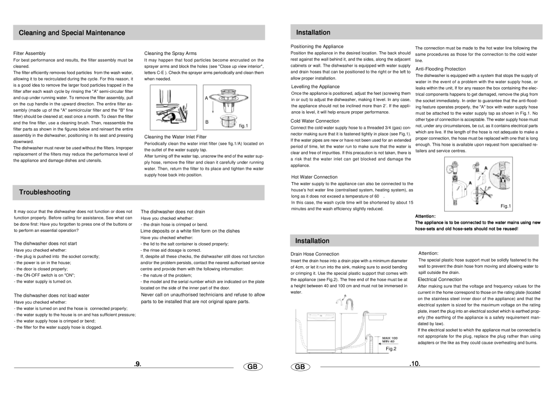 Haier DW9-AFE manual Cleaning and Special Maintenance, Installation, Troubleshooting 