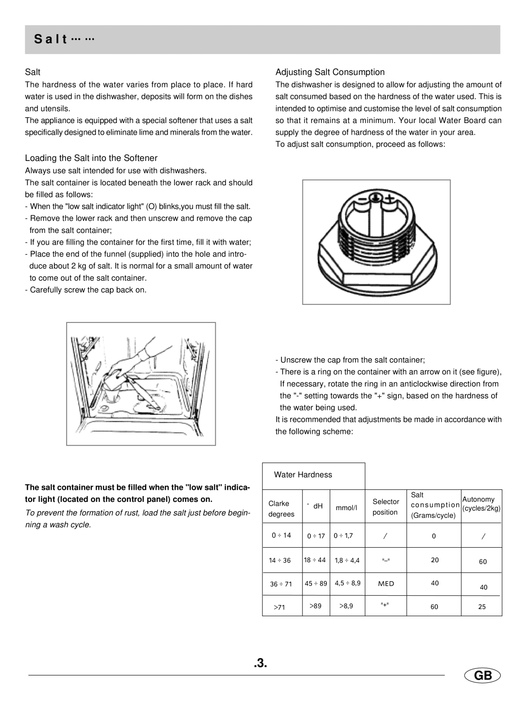 Haier DW9-LBE manual L t, Adjusting Salt Consumption, Loading the Salt into the Softener 